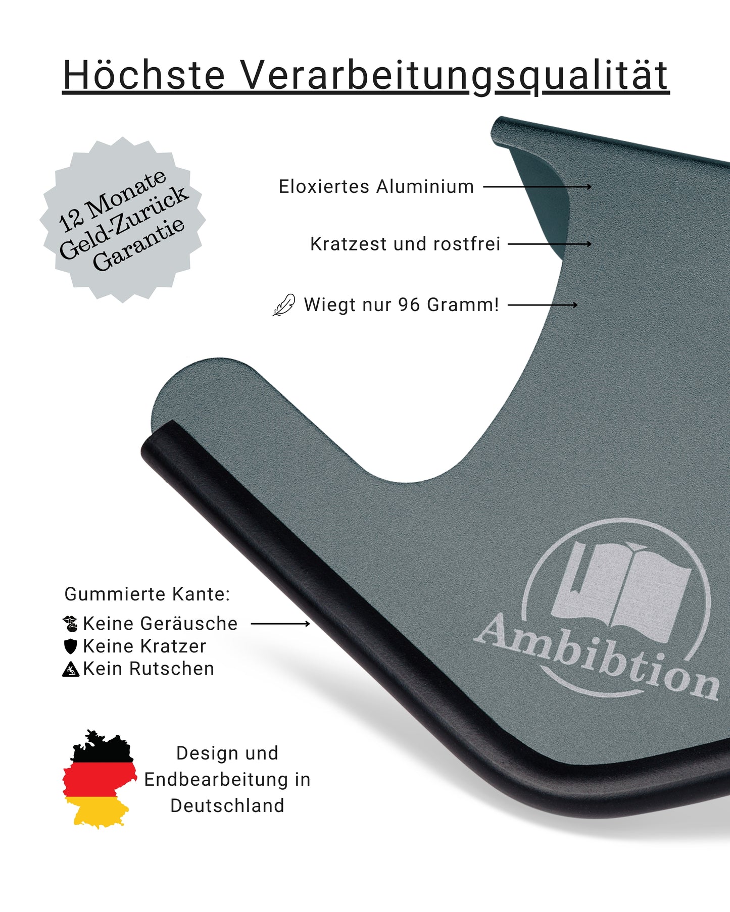 Ambibtion Buchstütze Größe L (Grau)