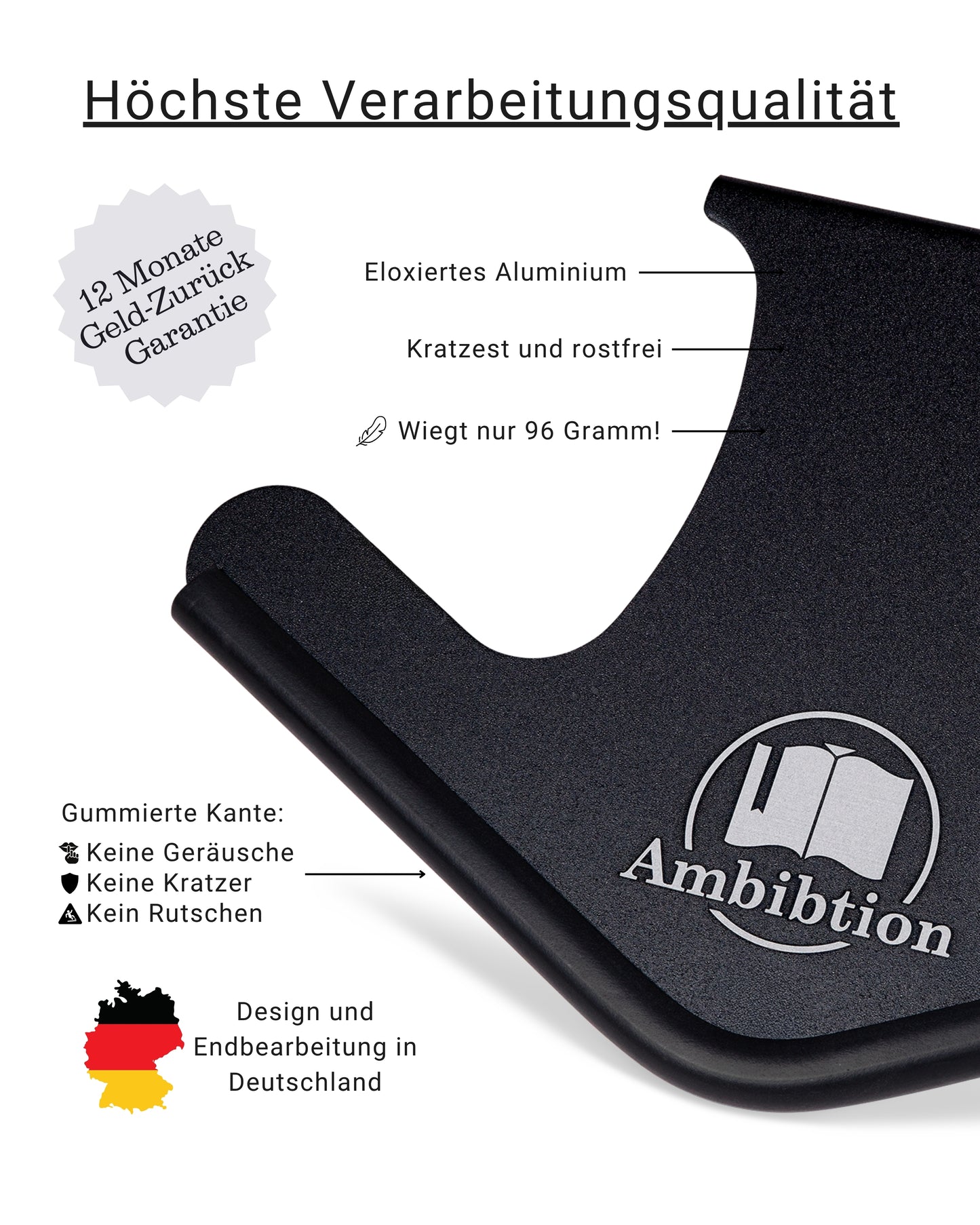 Ambibtion Buchstütze Größe M (Schwarz)